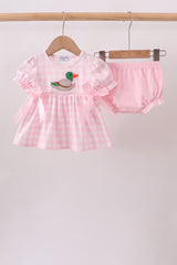 Pink Mallard Applique Gingham Bloomer Set