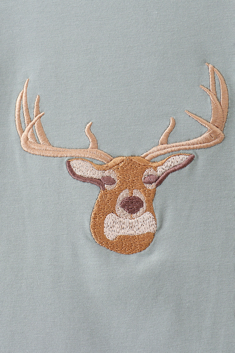 Sage Deer Embroidery Pants Set