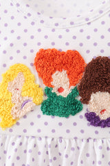 Purple Hocus pocus french knot ruffle bloomer set