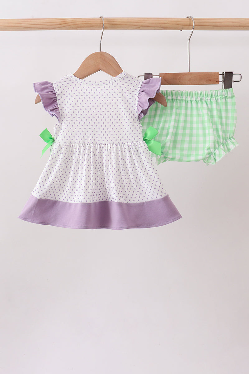 Purple Hocus pocus french knot ruffle bloomer set