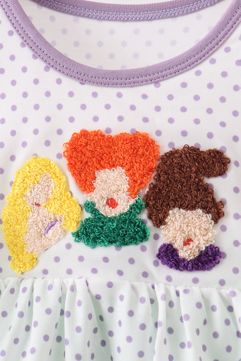 Purple Hocus pocus french knot ruffle bubble