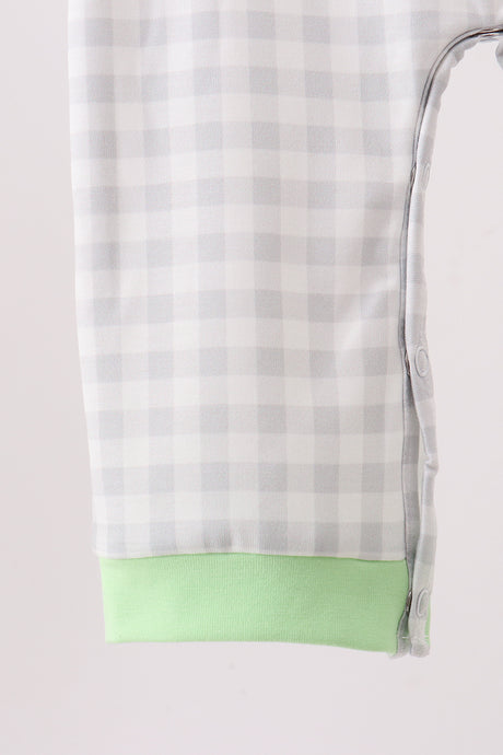 Green Hocus pocus french knot gingham romper