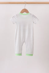 Green Hocus pocus french knot gingham romper