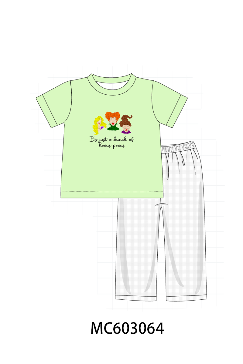 Green Hocus pocus french knot pants set