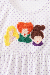Purple Hocus pocus french knot ruffle pants set