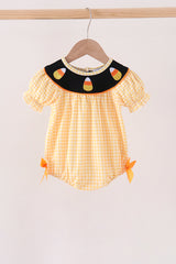 Mustard Candy Embroidery Gingham Bubble