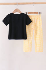 Mustard Candy Embroidery Gingham Pants Set