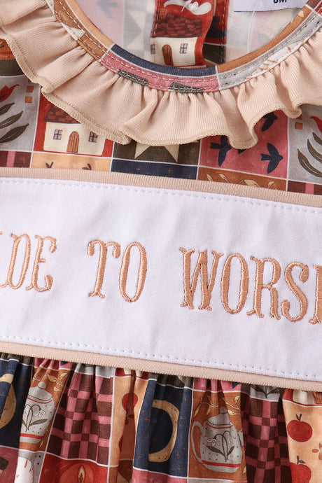 Brown Made to Worship Embroidery Bloomer Set