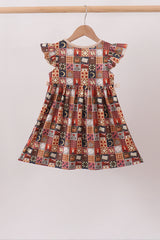Brown Made to Worship Embroidery Ruffle Dress