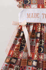 Brown Made to Worship Embroidery Ruffle Dress