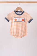 Orange Pumpkin Embroidery Gingham Bubble