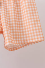 Orange Pumpkin Embroidery Gingham Shorts Set