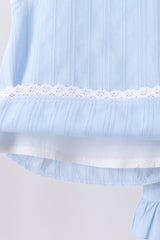 Blue Jacquard Lace Ruffle Pants Set