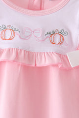 Pink Pumpkin Bow Embroidery Ruffle Bloomer Set