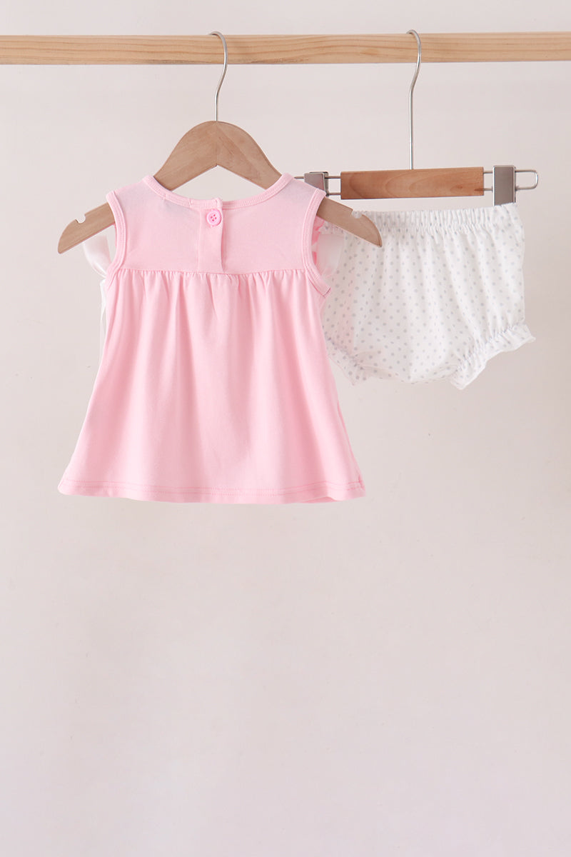 Pink Pumpkin Bow Embroidery Ruffle Bloomer Set