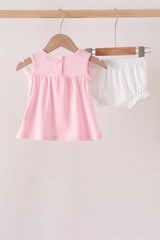 Pink Pumpkin Bow Embroidery Ruffle Bloomer Set