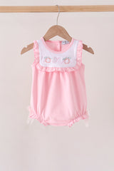 Pink Pumpkin Bow Embroidery Ruffle Bubble