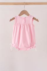 Pink Pumpkin Bow Embroidery Ruffle Bubble