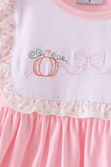 Pink Pumpkin Bow Embroidery Ruffle Dress