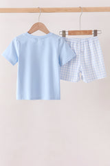 Blue Pumpkin Embroidery Gingham Shorts Set