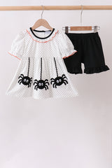 Black Spider Embroidery Ruffle Shorts Set