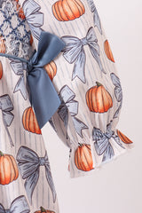 Blue Pumpkin Bow Smocked Ruffle Bubble