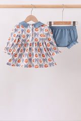 Blue Pumpkin Bow Smocked Bloomer Set