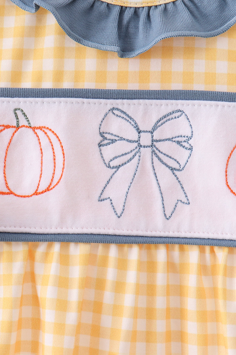 Mustard Pumpkin Embroidery Ruffle Gingham Bubble