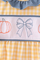 Mustard Pumpkin Embroidery Ruffle Gingham Bubble