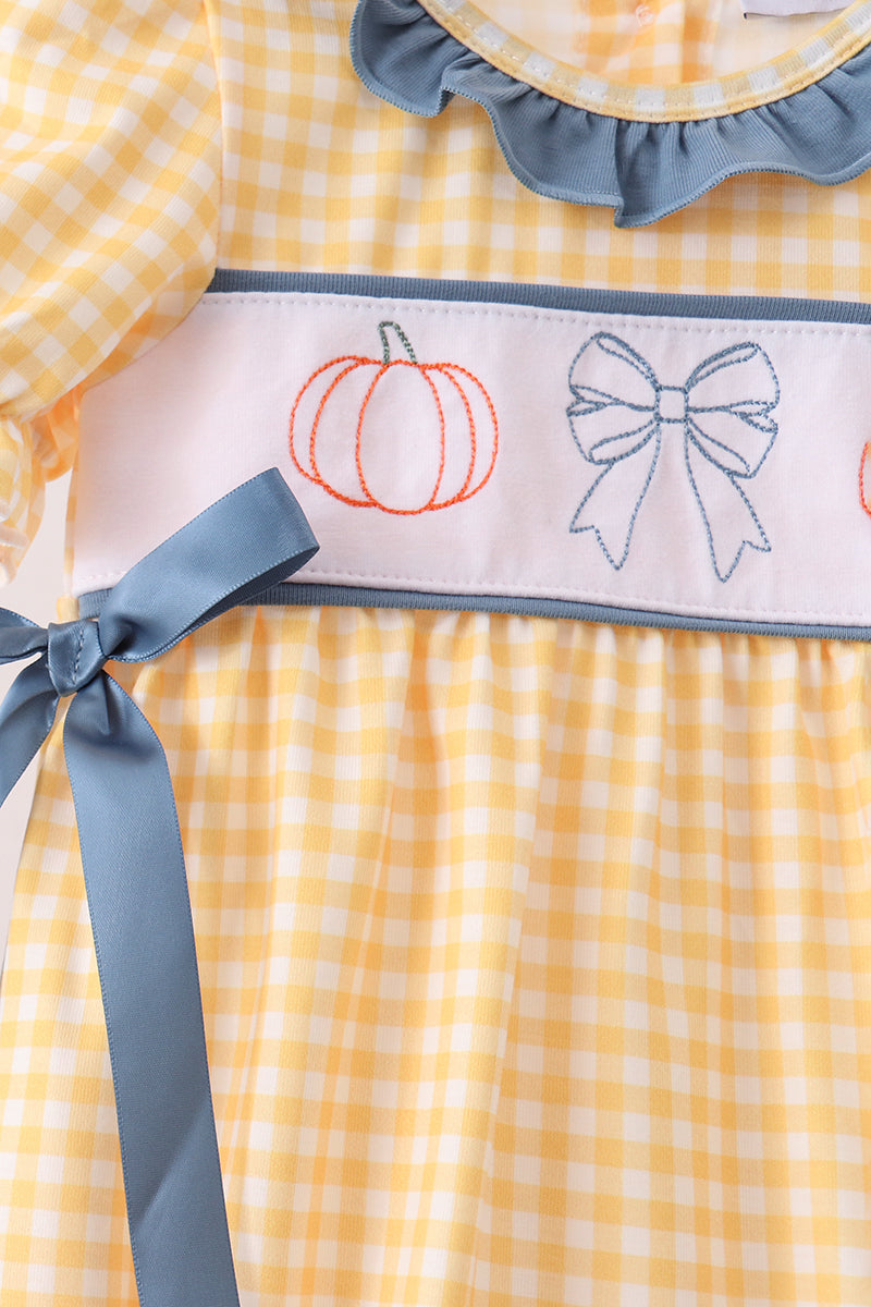 Mustard Pumpkin Embroidery Ruffle Gingham Bubble