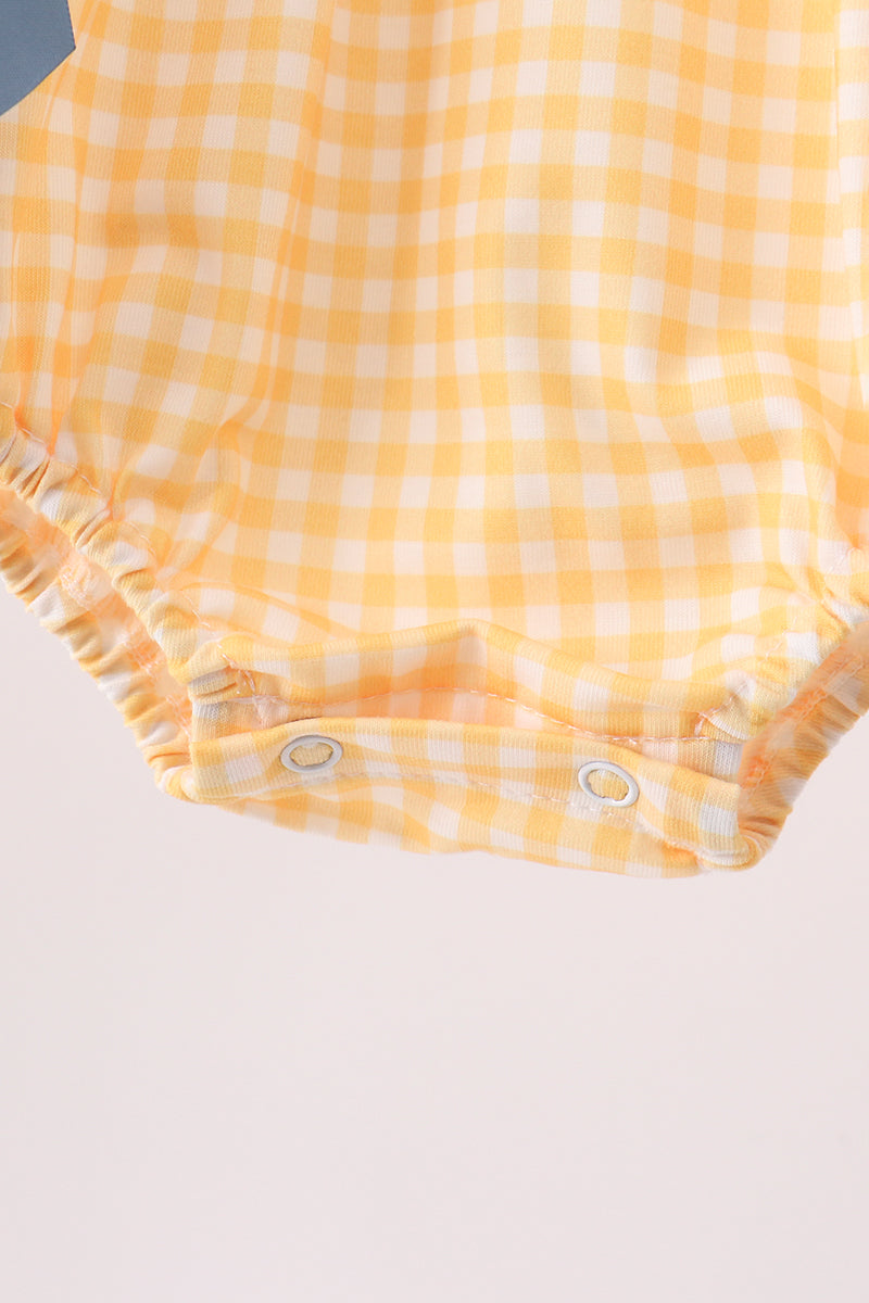Mustard Pumpkin Embroidery Ruffle Gingham Bubble