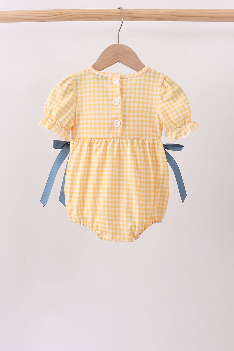 Mustard Pumpkin Embroidery Ruffle Gingham Bubble