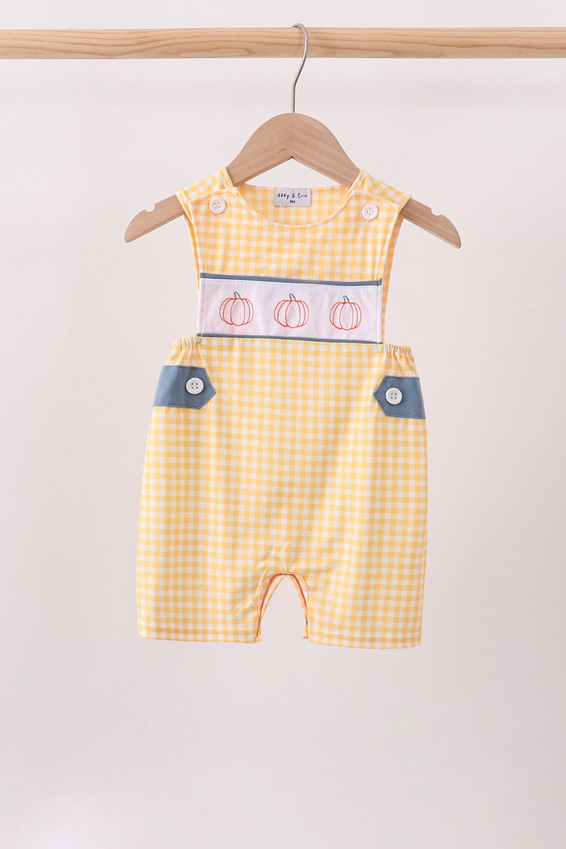 Mustard Pumpkin Embroidery Gingham Jon Jon