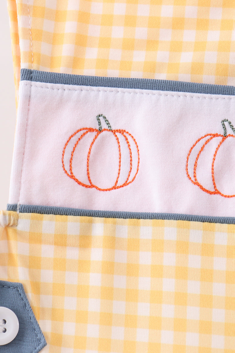 Mustard Pumpkin Embroidery Gingham Jon Jon