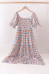 Blue Pumpkin Bow Mom Tiered Dress