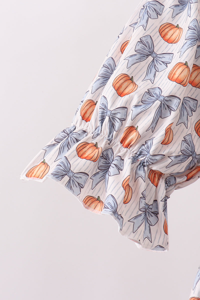 Blue Pumpkin Bow Mom Tiered Dress