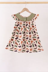 Camouflage Pumpkin Embroidery Ruffle Dress