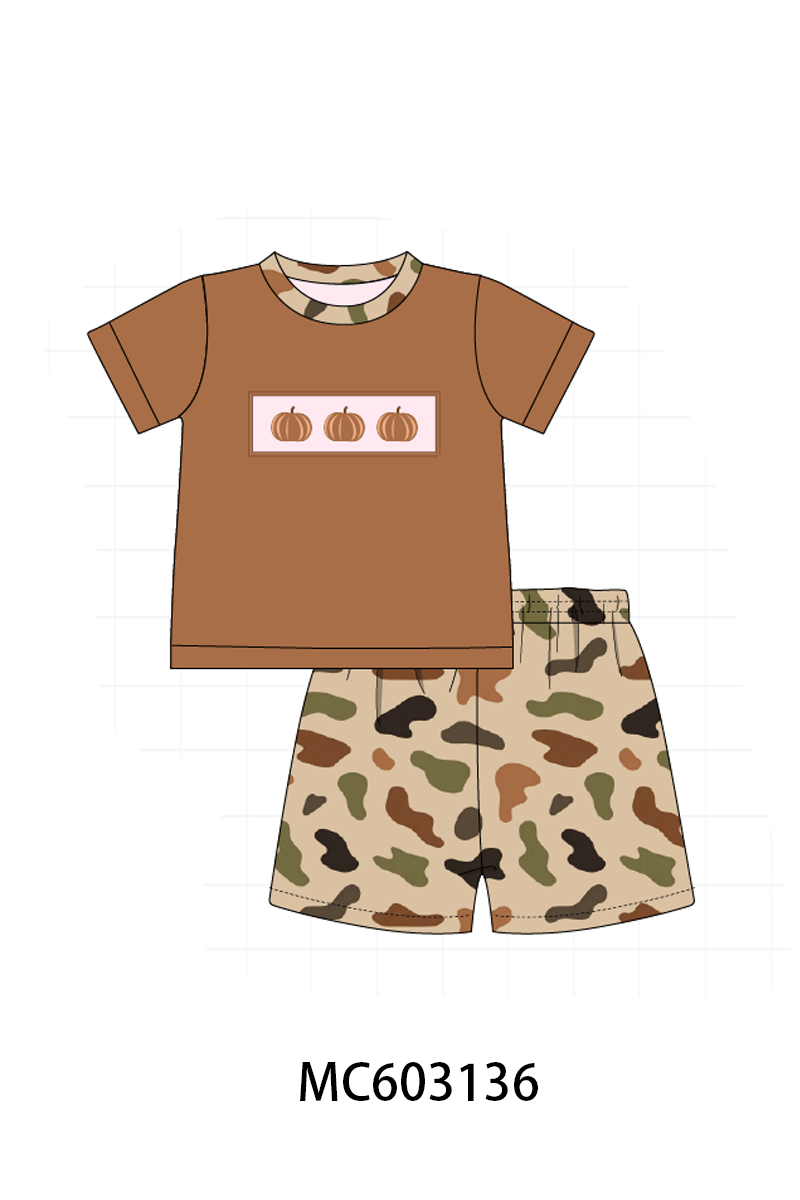 Camouflage Pumpkin Embroidery Shorts Set