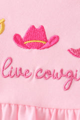 Pink Cowgirl Boots Embroidery Bloomer Set