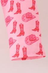 Pink Cowgirl Boots Embroidery Pants Set