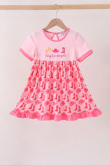 Pink Cowgirl Boots Embroidery Dress