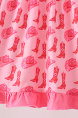 Pink Cowgirl Boots Embroidery Dress