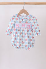 Blue Bow Smocked Floral Gingham Bubble
