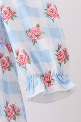 Blue Bow Smocked Floral Gingham Bubble