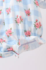 Blue Bow Smocked Floral Gingham Bubble
