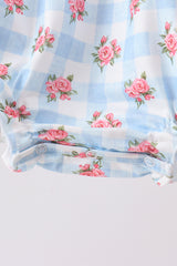 Blue Bow Smocked Floral Gingham Bubble