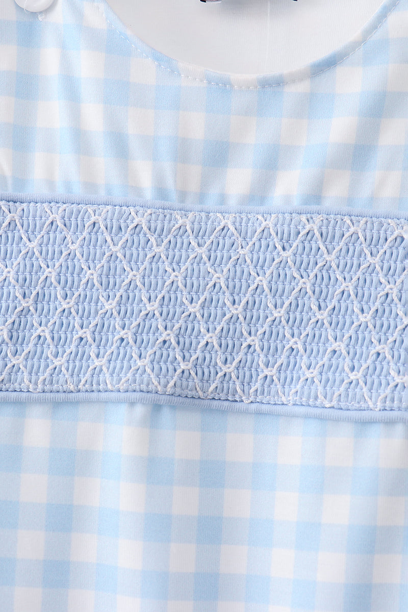 Blue Smocked Gingham Jon Jon
