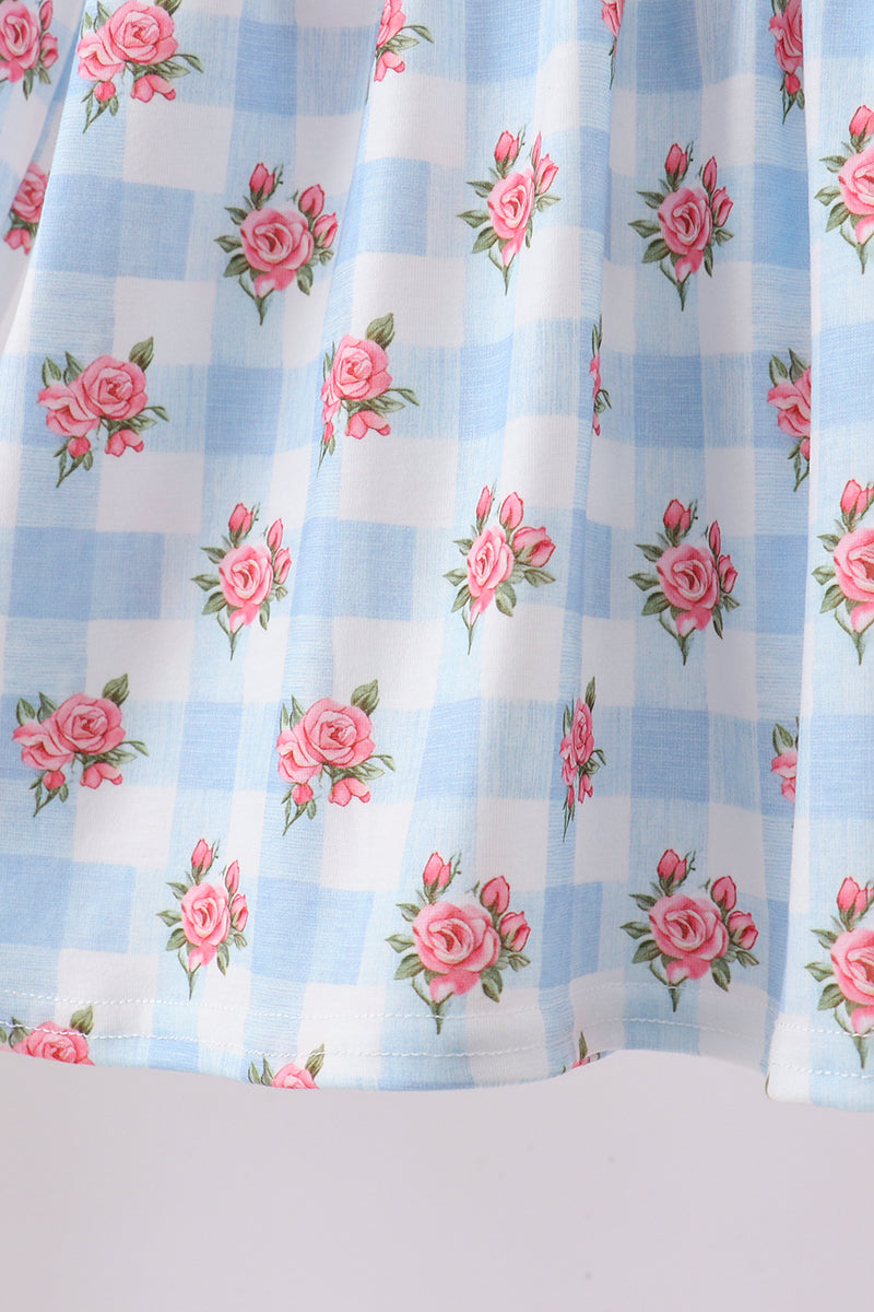 Blue Bow Smocked Gingham Pants Set