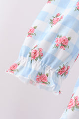 Blue Bow Smocked Gingham Pants Set