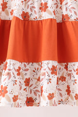 Floral Pumpkin Embroidery Ruffle Dress